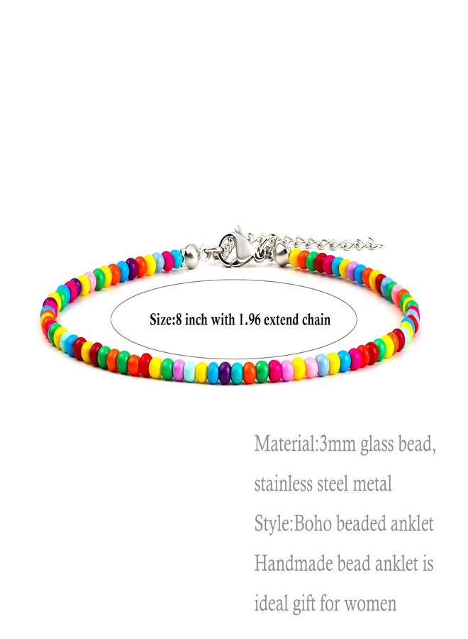 XIJIN 8Pcs Handmade Beaded Anklets for Women Boho Colorful Beads Ankle Bracelets Adjustable Foot Anklet Set - Image 5